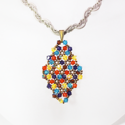 Pendant 45cm - Xochitl Rhombus M-Khaki Braid - Pendant 45cm - Laiton bronze
